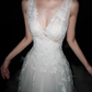 Beautiful Ball Gown V Neck White Lace Appliques Tulle Long Wedding Dress SH6673