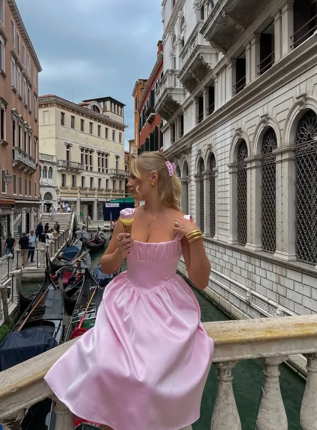 Simple Pink A Line Straps Satin Long Prom Dress Wedding Guest Dress SH4807