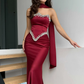 Red Sheath Strapless Exquisite Beaded Satin Prom Dress Evening Dress SH5415