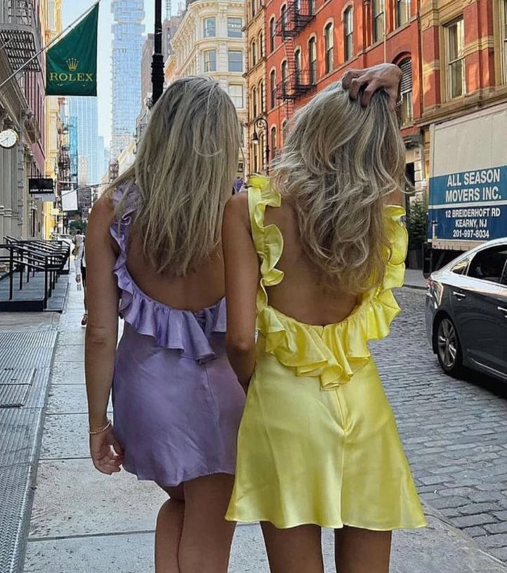 Cute Yellow A Line Ruffles Satin Open Back Short Homecoming Dress Outfits SH1771