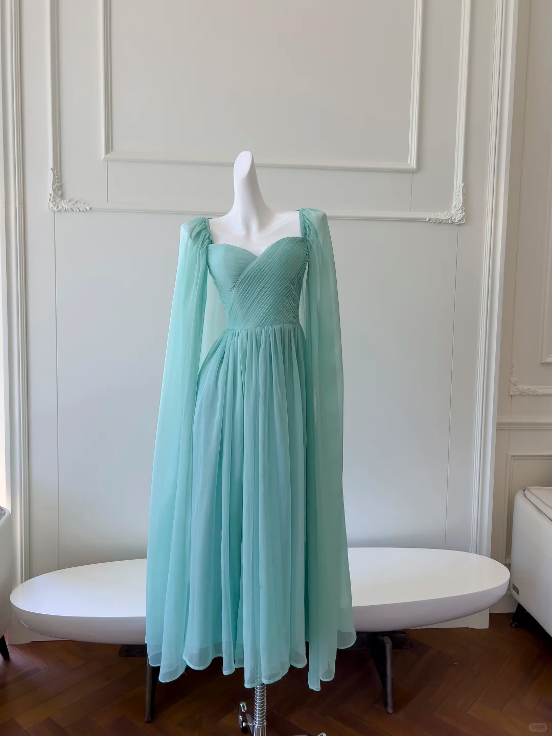 Classic A Line Long Sleeve Green Chiffon Prom Dress Wedding Guest Dress SH3017