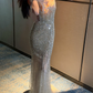 Stunning Sheath Spaghetti Strap Shiny Rhinestone Tulle Prom Dress Evening Dress SH7719