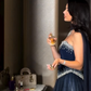 Elegant Navy Blue A Line Strapless Beaded Tulle Prom Dress Wedding Guest Dress SH5389