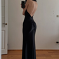 Elegant Simple Black Mermaid Halter Satin Evening Dress Party Dress Formal Dress SH3953