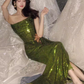 Sparkly Mermaid Strapless Long Sequin Green Prom Dress SH1317