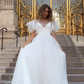 Stunning Ball Gown White Ruffle Organza Long Sweep Wedding Dress SH4709