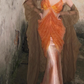 Dreamy Mermaid Spaghetti Straps Orange Satin Chiffon Long Prom Dress Evening Dress SH4392