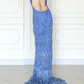 Exquisite Layered Beading Sheath Halter Blue Chiffon Backless Long Prom Dress Evening Dress SH6765