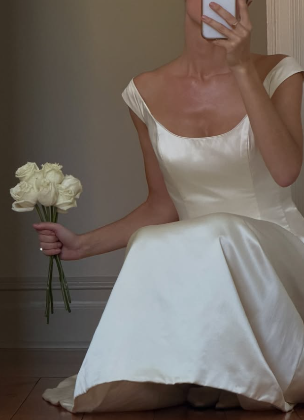 Vintage Simple High-class A Line Strap White Satin Wedding Dress SH8467