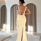Light Yellow Mermaid Straps Ruffle Chiffon Prom Dress Date Dress SH5547