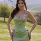 Dazzling Mermaid Two Peice Appliques Green Sequin Prom Dress Evening Dress Slit SH6333