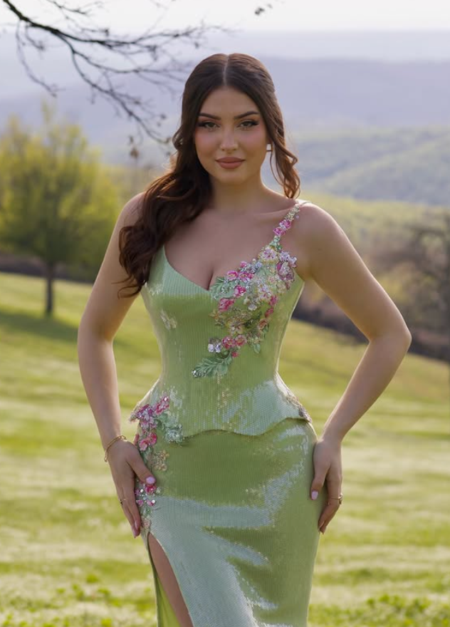 Dazzling Mermaid Two Peice Appliques Green Sequin Prom Dress Evening Dress Slit SH6333