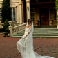 Romantic Sheath Long Sleeve White Lace Wedding Dress with Slit SH6988