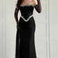 Sexy Black Sheath Strapless Beaded Lace Satin Prom Dress Evening Dress SH6016