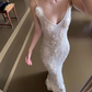 Stunning White Sheath Straps Floral Sequin Long Prom Dress SH5160