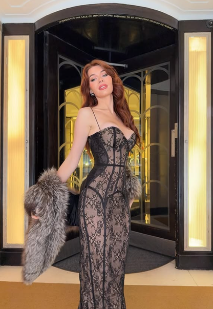 Sexy Sheath Spaghetti Strap Black Lace Prom Dress Party Dress SH4684