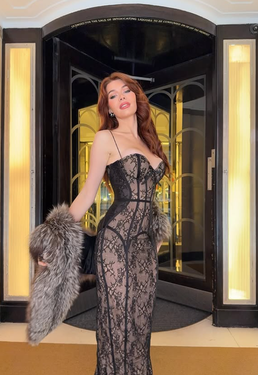 Sexy Sheath Spaghetti Strap Black Lace Prom Dress Party Dress SH4684