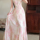 Sweety Pink Print Floral A Line Straps Chiffon Prom Dress Evening Dress SH6766