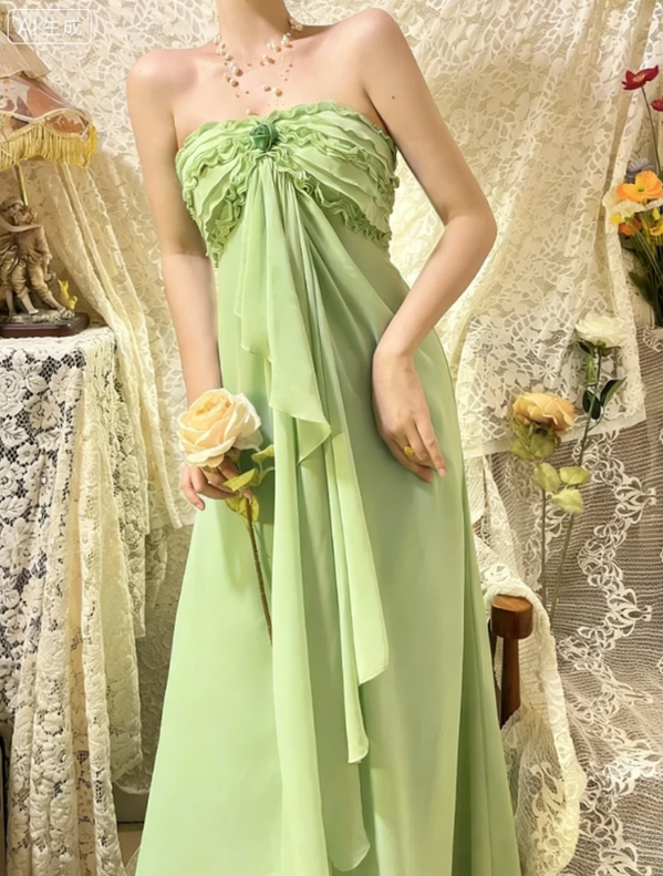 Gentle Blue A Line One Shoulder Ruffle Chiffon Long Prom Dresses SH4631