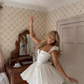Princess A Line V Neck White Satin Short Homecoming Dress Birthday Dress SH2238