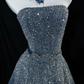 Dreamy Blue Ombre A Line Strapless Beaded Tulle Prom Dress Evening Dress SH5604