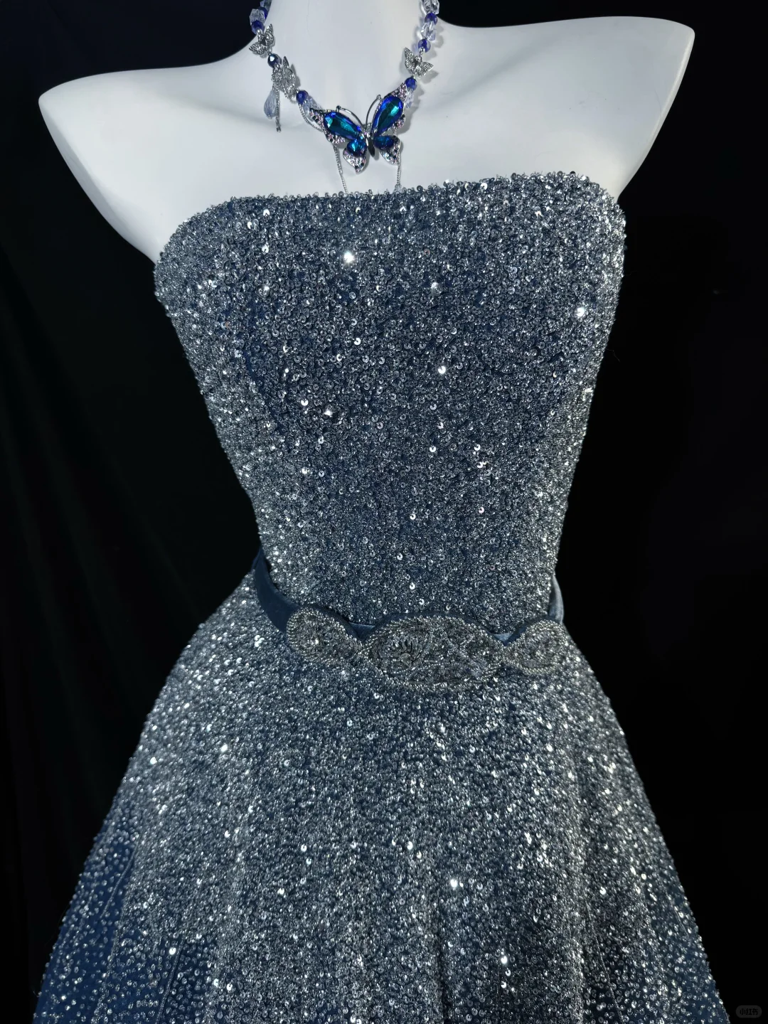 Dreamy Blue Ombre A Line Strapless Beaded Tulle Prom Dress Evening Dress SH5604