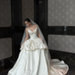 Princess Ball Gown Strapless Ivory Pleated Satin Long Train Wedding Dress SH7722