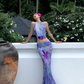 Two Piece Mermaid Halter Purple Print Floral Chiffon Long Prom Dress Outfits SH4332