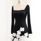 Elegant Long Sleeve 3D Floral Satin Long Prom Dress Evening Dress SH1949