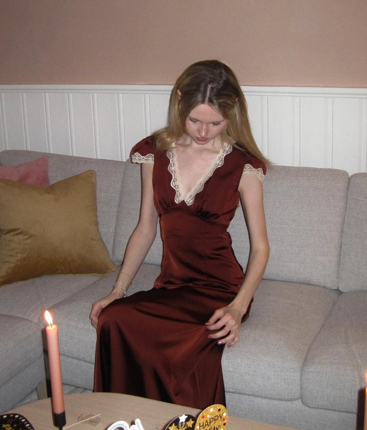 High-class Burgundy A Line V Neck Satin Long Prom Dress Date Dress SH6503