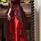 Stunning Burgundy A Line Straps Floral Beaded Ruffle Satin Prom Dress SH5652