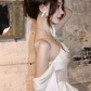 Elegant White A Line Long Sleeve Lace Satin Prom Dress Evening Dress Formal Gown SH3928