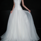 Classic A Line Strapless White Tulle Long Wedding Dress SH5958