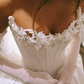 Dazzling Ball Gown Strapless Exquisite Beaded White Satin Long Train Wedding Dress SH6190