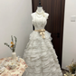 Vintage A Line Sweetheart Neck Layered White Chiffon Long Prom Dress Wedding Dress SH3031