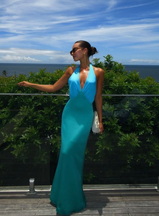 Elegant Mermaid V Neck Open Back Satin Long Prom Dress Evening Dress SH1768