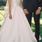 Classic Elegant A Line Sleeveless White Satin Long Wedding Dress SH5218