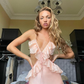 Ruffle Mermaid Spaghetti Straps Yellow Chiffon Satin Open Back Prom Dress Evening Dress SH3289