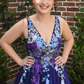 Ombre purple Tulle Appliques A Line Prom Dress Long Evening Dress SH990