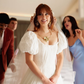 Cute A Line Puff Sleeve Pleated White Tulle Long Wedding Dress SH8257