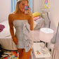 Strapless Silver Short Homecoming Dress With Side Ruffules Mini Party Dress SH1454
