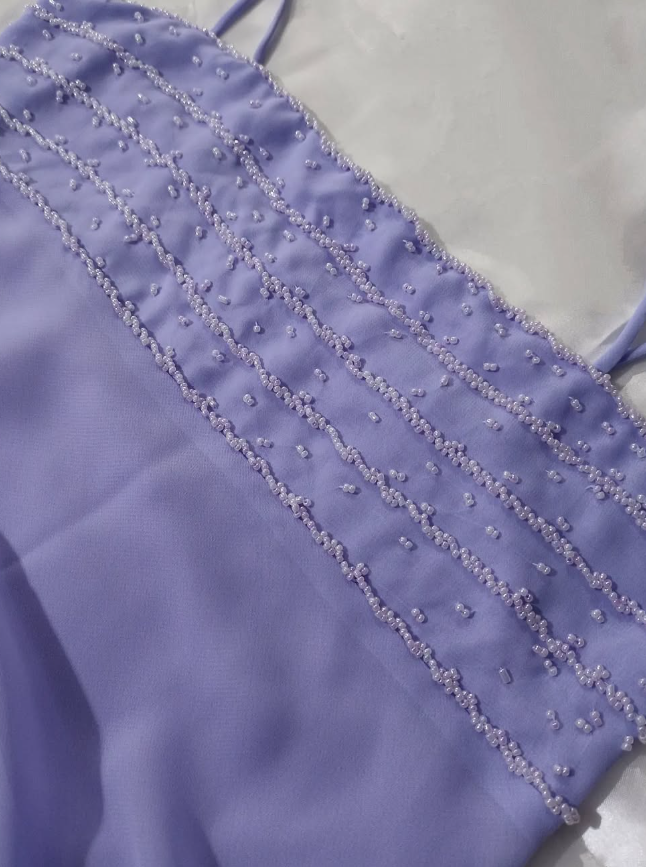 Vintage A Line Spaghetti Strap Beaded Lilac Chiffon Evening Dress Party Dress SH3164