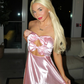 Cute Pink Bow A Line Strapless Satin Short Prom Dress Homecoming Dress SH4093