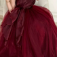 Elegant Burgundy A Line Strapless Pleated Organza Tulle Long Prom Dress Evening Dress SH7306