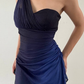 Elegant Sheath One Shoulder Navy Blue Ombre Chiffon Long Prom Dress Evening Dress SH2608