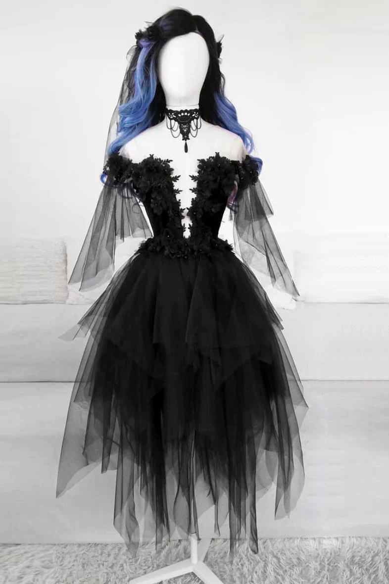 Unique Black Off The Shoulder Layered Tulle Homecoming Dress,Beautiful Prom Dress  SH648