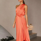 Elegant A Line One Shoulder Pleated Orange Satin Bridesmaid Dress Evening Dress SH3057