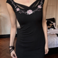 Vintage Black Mermaid Embroidery Satin Prom Dress Evening Dress Date Dress SH5600
