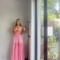 Pink Backless Chiffon A Line Evening Party Dress Long Prom Dress  SH1487