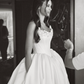 Dazzling Ball Gown Strapless Exquisite Beaded White Satin Long Train Wedding Dress SH6190